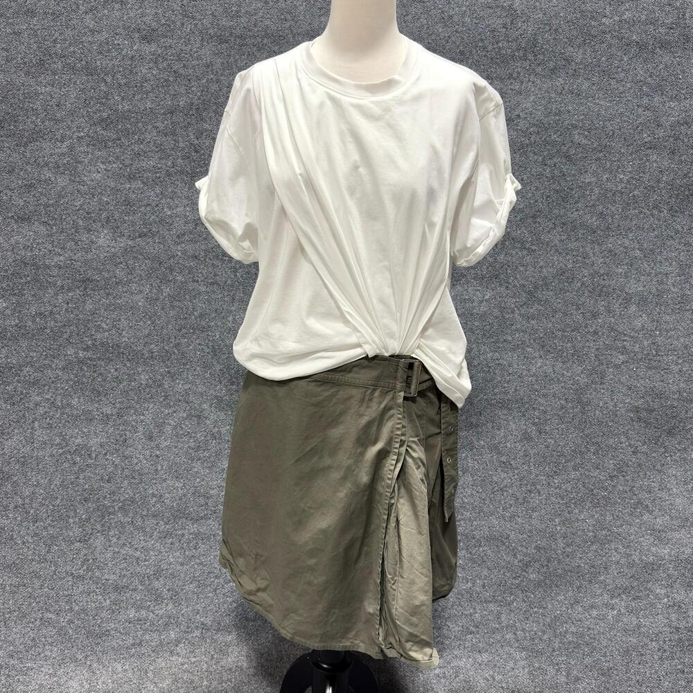 3.1 Phillip Lim T Shirt Combo Dress Womens L White Green Belted T Shirt Mini